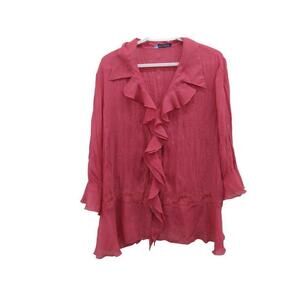 Dressbarn Pink Ruffle Lace Button Front Bell Sleeve Top Womens Size 20 READ​​​​